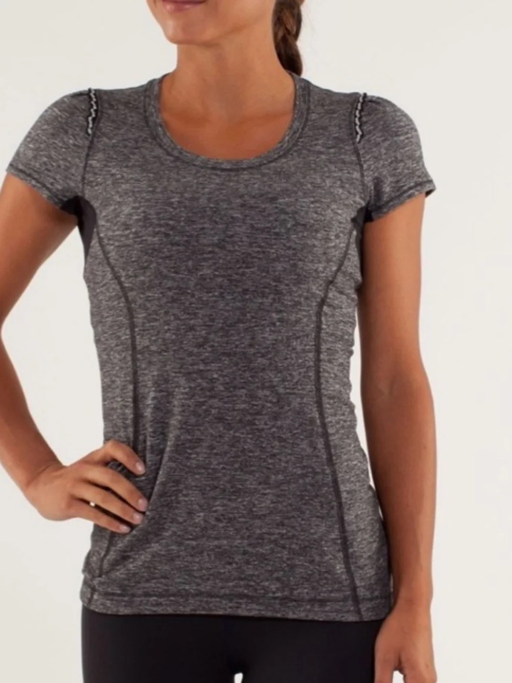 LululemonRun Softly Gray and Black Moisture wicking fabric size small T-shirt.